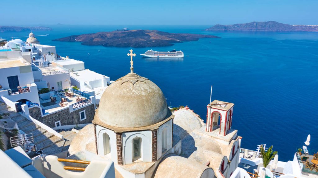 Fira town in Santorini island in Greece. Picturesque greek scenery